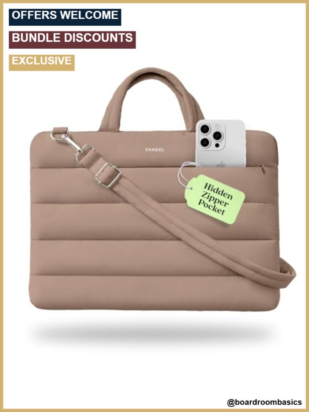Nylon Puffy Laptop Sleeve Shoulder Bag 15-16 Inch with Handle
